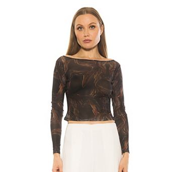 Women's ALEXIA ADMOR Opal Boatneck Sheer Mesh Long Sleeve Top