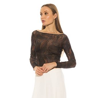 Women's ALEXIA ADMOR Opal Boatneck Sheer Mesh Long Sleeve Top