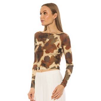 Women's ALEXIA ADMOR Opal Boatneck Sheer Mesh Long Sleeve Top