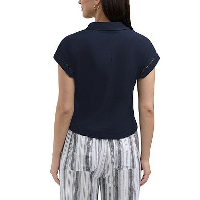 Women's Ellen Tracy Linen Collared Short Sleeve Shirt