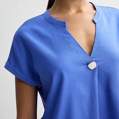 Women's Ellen Tracy Linen Faux Pearl Button Drop Sleeve Top