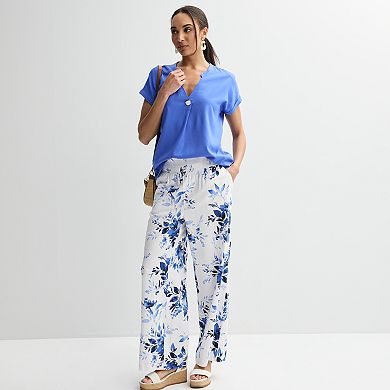 Women's Ellen Tracy Linen Faux Pearl Button Drop Sleeve Top