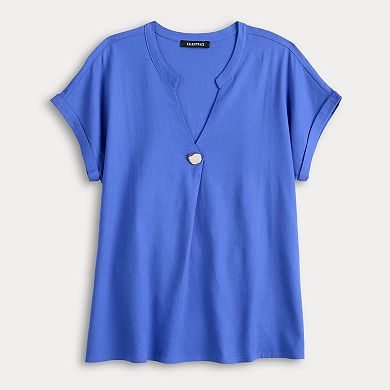 Women's Ellen Tracy Linen Faux Pearl Button Drop Sleeve Top