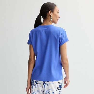 Women's Ellen Tracy Linen Faux Pearl Button Drop Sleeve Top