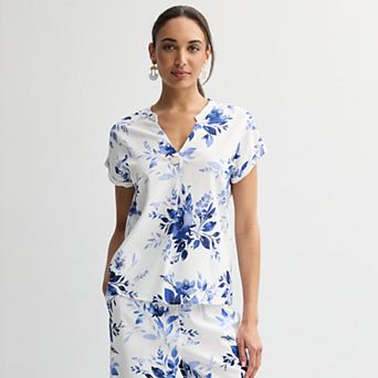 Women's Ellen Tracy Linen Faux Pearl Button Drop Sleeve Top