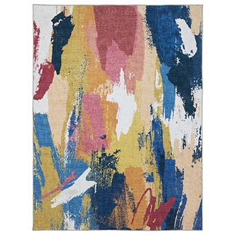 StyleHaven Sawyer Abstract Paint Gold Machine Washable Area Rug