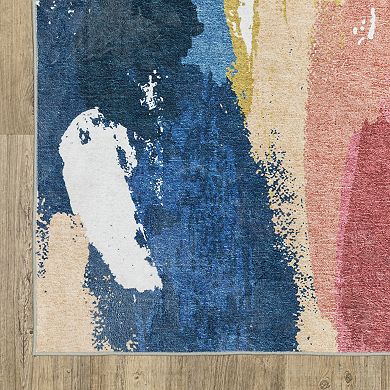 StyleHaven Sawyer Abstract Paint Gold Machine Washable Area Rug
