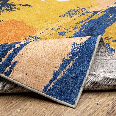 StyleHaven Sawyer Abstract Paint Gold Machine Washable Area Rug