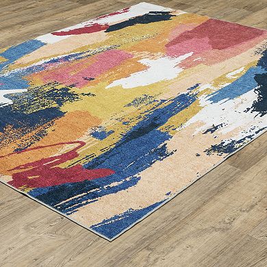 StyleHaven Sawyer Abstract Paint Gold Machine Washable Area Rug