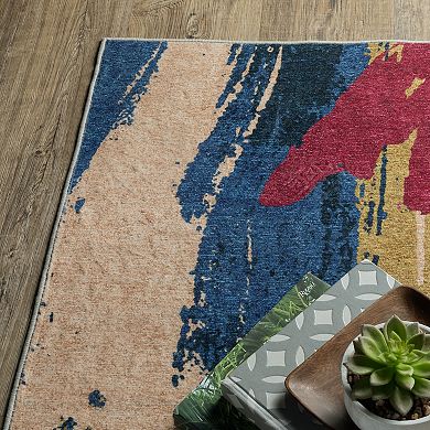 StyleHaven Sawyer Abstract Paint Gold Machine Washable Area Rug