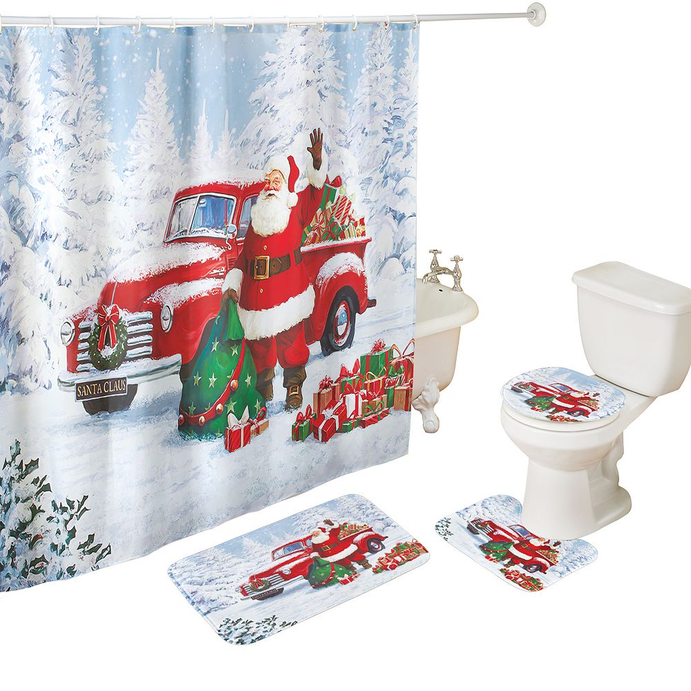 Collections Etc 4-piece Santa With Red Truck Coordinating Christmas Bathroom Set