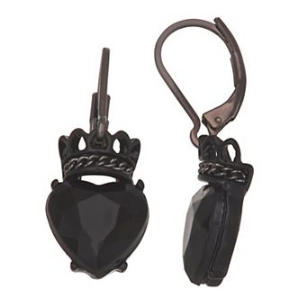 Simply Vera Vera Wang Jet Tone Leverback Heart Crown Drop Earrings