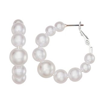 You're Invited 34 mm Silver Simulated Pearl Hoop Earrings