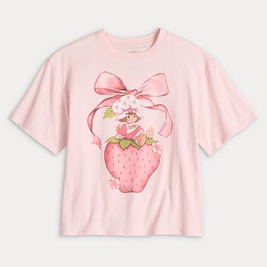 Juniors' Strawberry Shortcake Pink Bow Graphic Tee