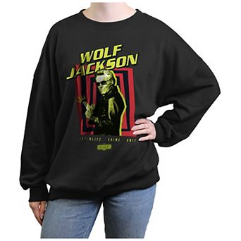 Juniors' Beetlejuice 2 Wolf Jackson Afterlife Crime Unit Oversized Graphic Pullover