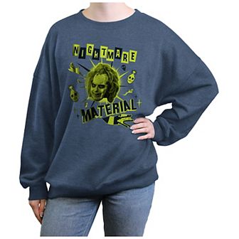 Juniors' Beetlejuice 2 Betelgeuse Nightmare Material Oversized Graphic Pullover