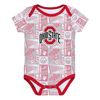 Newborn Scarlet Ohio State Buckeyes Sunday Comics 3-Pack Bodysuit Set