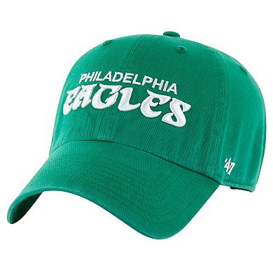 Men's '47 Kelly Green Philadelphia Eagles Clean Up Team Script Adjustable Hat