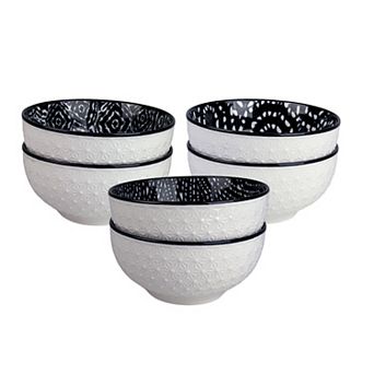 10 Strawberry Street 6 pc Embossed Shibori Pad Print Cereal Bowls