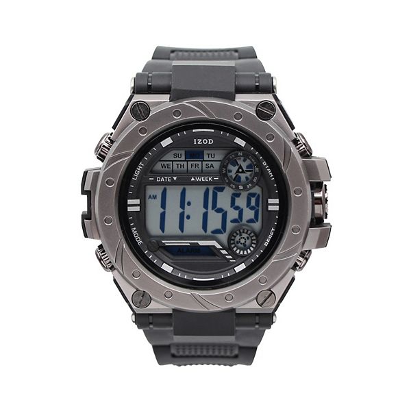 IZOD Men's 56mm Black Digital Watch with Black Silicone Strap