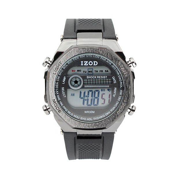 IZOD Men's Gunmetal Digital Watch with Black Silicone Strap