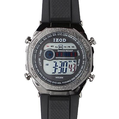 IZOD Men's Gunmetal Digital Watch with Black Silicone Strap