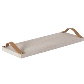 Decorative Natural Wooden Rectangular Tray Serving Board with Leather Handles
