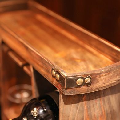 Decorative Wooden 8 Bottle Rustic Wine Rack with Glasses Holder