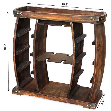 Decorative Wooden 8 Bottle Rustic Wine Rack with Glasses Holder