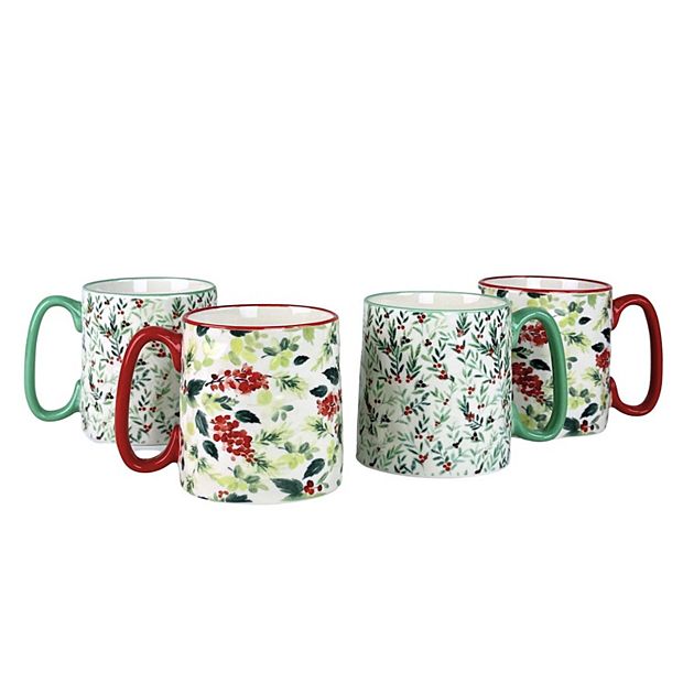 10 Strawberry Street 4-Piece Bella Green & Red Holly Mugs