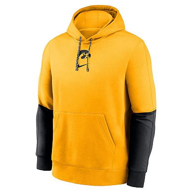 Men's Nike Gold/Black Iowa Hawkeyes 2024 Sideline Club Pullover Hoodie