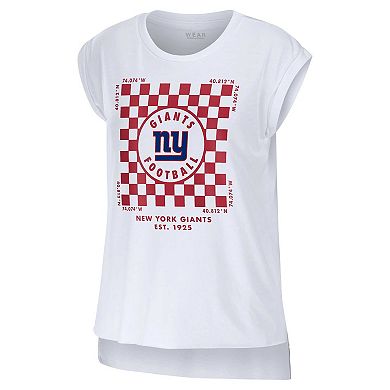 Women's WEAR by Erin Andrews White New York Giants Checker Muscle Tank Top