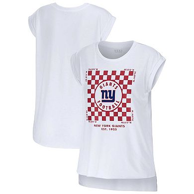 Women's WEAR by Erin Andrews White New York Giants Checker Muscle Tank Top