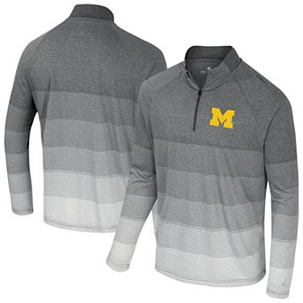 Men's Colosseum Gray Michigan Wolverines AI Striped Mesh Quarter-Zip Raglan Windshirt