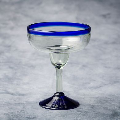 10 Strawberry Street 6-Piece Cobalt Rim Margarita Handblown Mexican Glasses