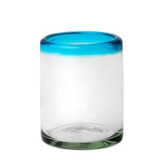 10 Strawberry Street 6 pc Aqua Rim Double Old Fashioned Handblown Mexican Glasses