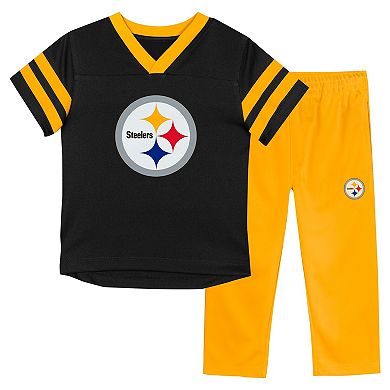 Toddler Outerstuff Black/Gold Pittsburgh Steelers Red Zone V-Neck T-Shirt & Pants Set