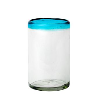 10 Strawberry Street 6 pc Aqua Rim Highball Handblown Mexican Glasses