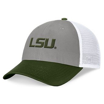 Men's Top of the World Gray/Green LSU Tigers OHT Military Appreciation Badge Trucker Adjustable Hat