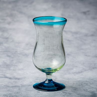 10 Strawberry Street 6-Piece Aqua Rim Hurricane Glass Set