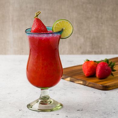 10 Strawberry Street 6-Piece Aqua Rim Hurricane Glass Set