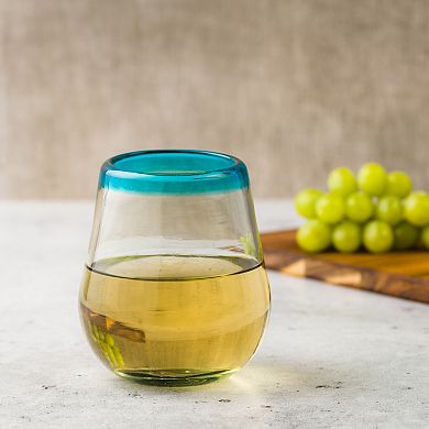 10 Strawberry Street 6-Piece Aqua Rim Handblown Mexican Stemless Wine Glasses