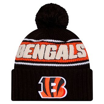 Men's New Era Black Cincinnati Bengals 2024 Sideline Cuffed Knit Hat with Pom