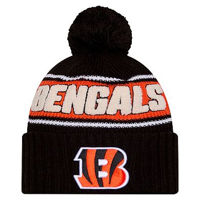 Men's New Era Black Cincinnati Bengals 2024 Sideline Cuffed Knit Hat with Pom