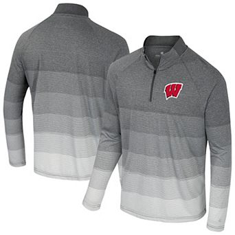 Men's Colosseum Gray Wisconsin Badgers AI Striped Mesh Quarter-Zip Raglan Windshirt