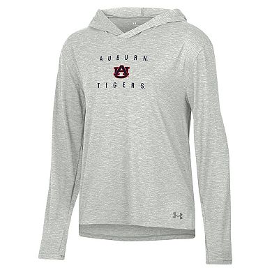 Women's Under Armour Heather Gray Auburn Tigers Super-Soft Breezy Long Sleeve Tri-Blend Hoodie T-Shirt
