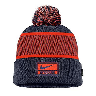 Youth Nike Navy Syracuse Orange 2024 Sideline Peak Cuffed Knit Hat with Pom