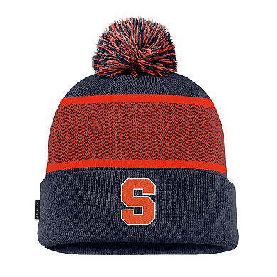 Youth Nike Navy Syracuse Orange 2024 Sideline Peak Cuffed Knit Hat with Pom