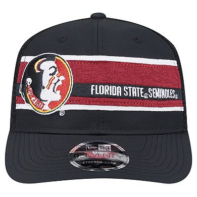 Men's New Era Black/Garnet Florida State Seminoles Striped 9SEVENTY Trucker Stretch-Snap Adjustable Hat