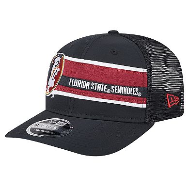 Men's New Era Black/Garnet Florida State Seminoles Striped 9SEVENTY Trucker Stretch-Snap Adjustable Hat